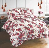 Dekbedovertrek Ruches en Bloemen - 240x220 - Rood en Turquoise Blauw