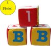 Afbeelding van het spelletje Banzaa Zachte letter en cijfer kubus voor baby’s met rammel geluid set 3 stuks