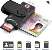TIKKENS eID Kaartlezer - Identiteitskaartlezer België - ID kaartlezer - ID reader - SD kaartlezer - Micro SD Kaart - eID/Memory/Sim Kaartlezer - Windows/Mac/Linux - USB - Zwart