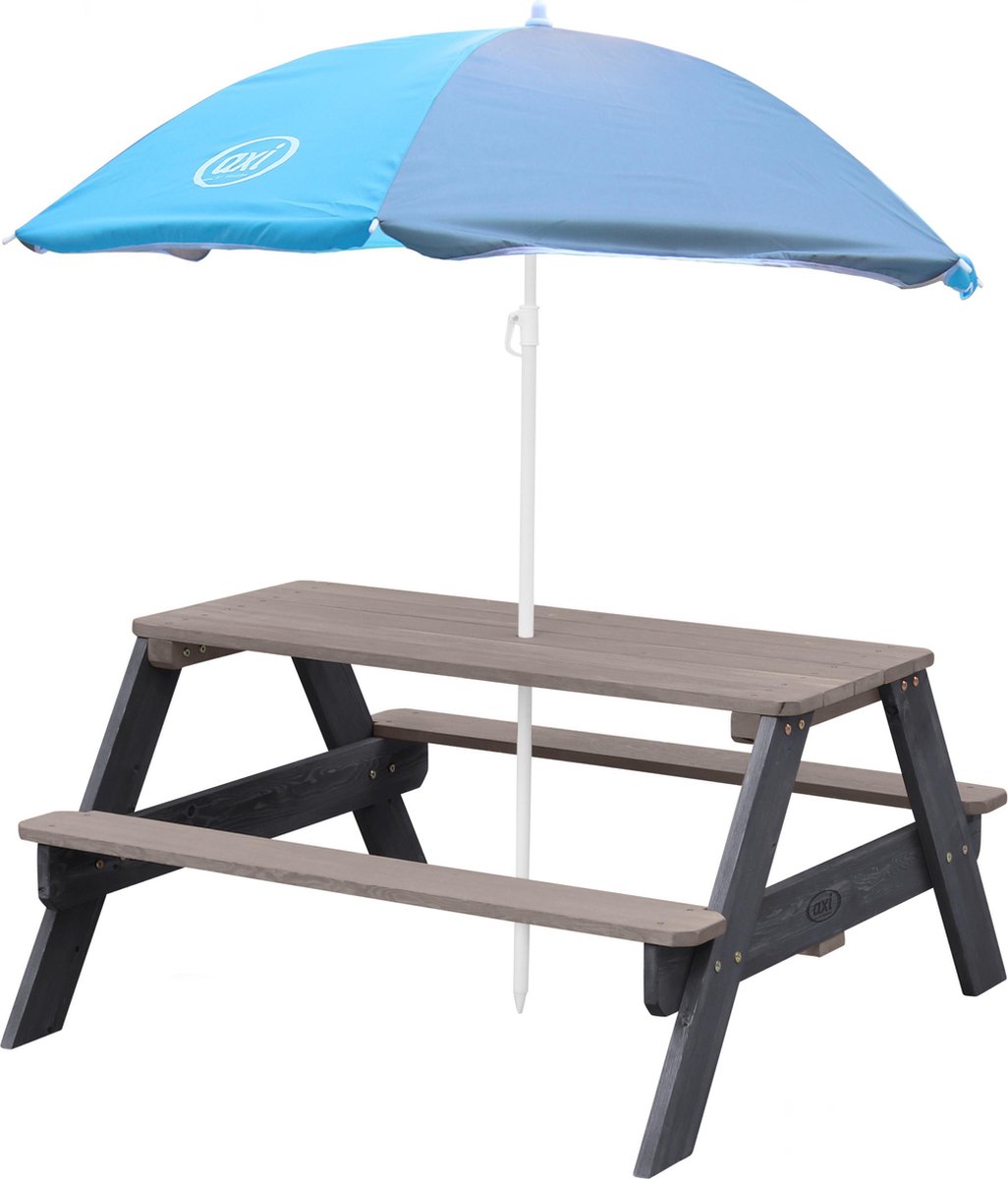 AXI Nick Picknicktafel Antraciet/grijs - Parasol Blauw/grijs - Picknick tafel voor kinderen van FSC hout