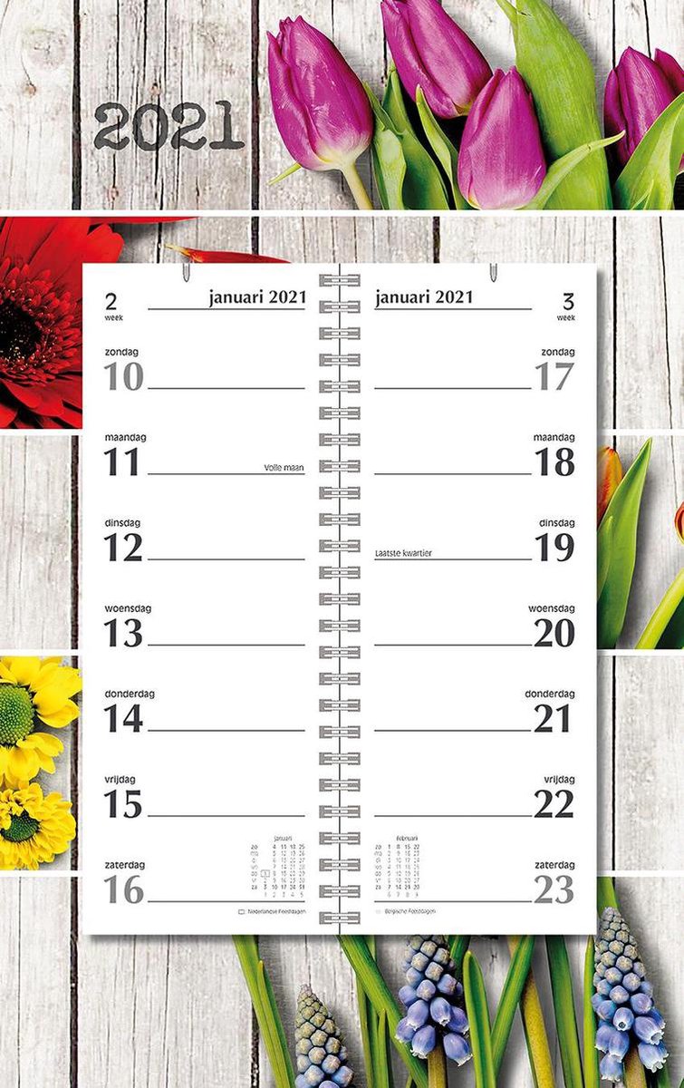 Omleg weekkalender MGPcards 2021 - Omlegkalender - 2 weken overzicht - Bloemen - 21 x 34 cm - MGPcards
