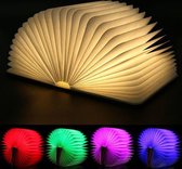 Boek lamp - groot| LED 5 kleuren |donker houten cover|Relatiegeschenk |Tafellamp - oplaadbaar