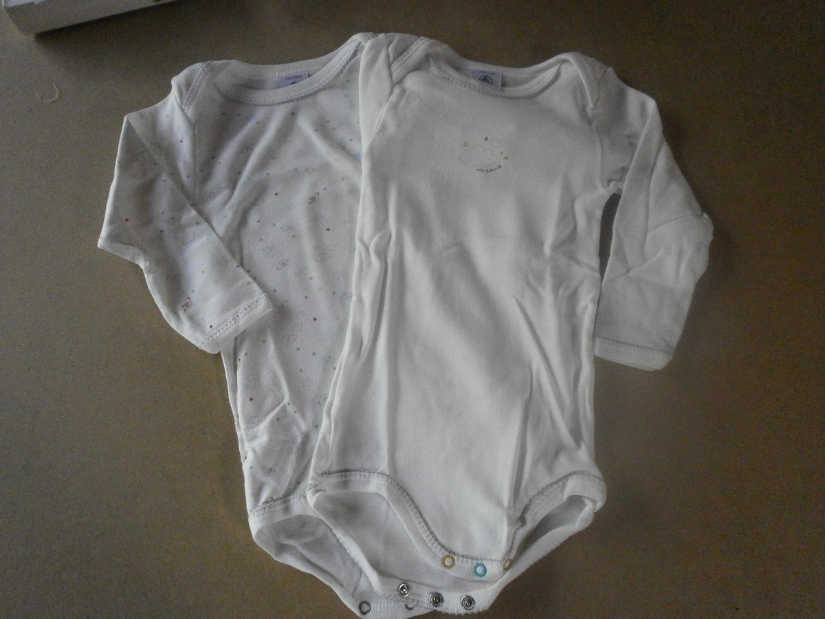 Petit Bateau - 2Pack - Body - Romper met lange mouw - Unie - 1jaar 74