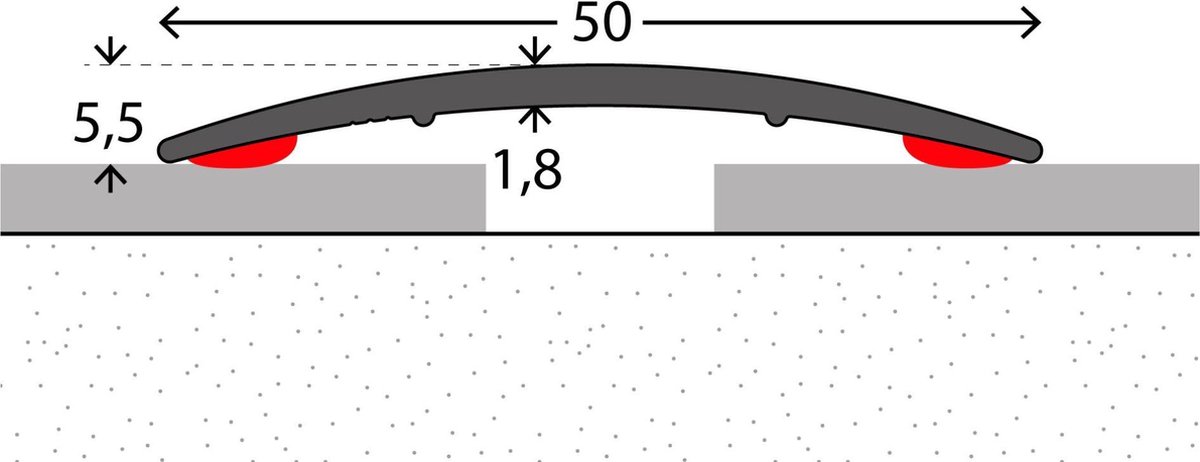 Aluminium dorpelprofiel zelfklevend - overgangsprofiel - rond - afwerkingsprofiel - 50mm x 2,70mtr
