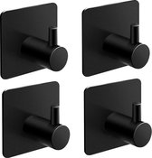 4 stuks zelfklevende zwarte handdoekhaakjes –  3M dubbelzijdige plakstrip – in één box – Makkelijk  bevestigen zonder boren – Handdoekrek – Badkamer/ Keuken/ Toilet