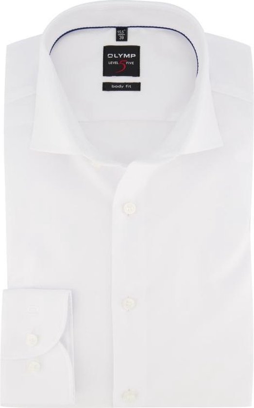 OLYMP Level 5 body fit overhemd - mouwlengte 7 - wit diamant twill - Strijkvriendelijk - Boordmaat: