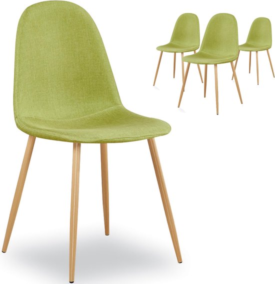 Design 4 stoelen set scandinavisch stof en hout groen | bol.com