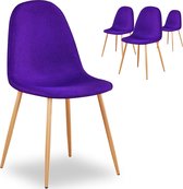 Design 4 stoelen set scandinavisch stof en hout paars