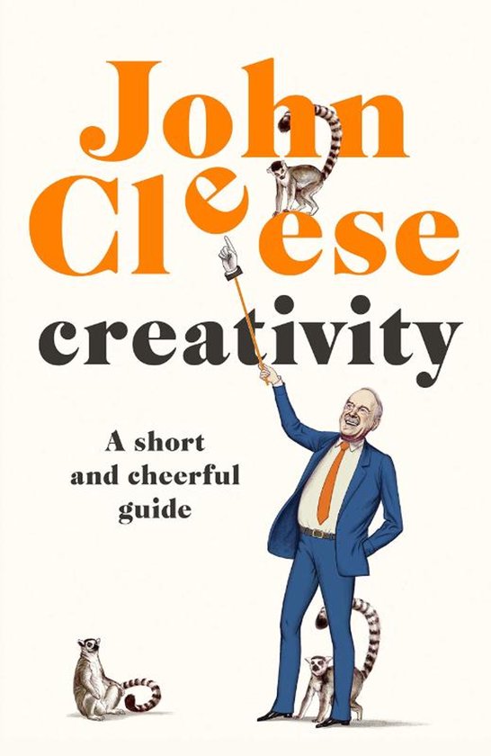 Livre 'Creativity' avec John Cleese pointant un lémurien avec un bâton. Entouré de deux autres lémuriens.