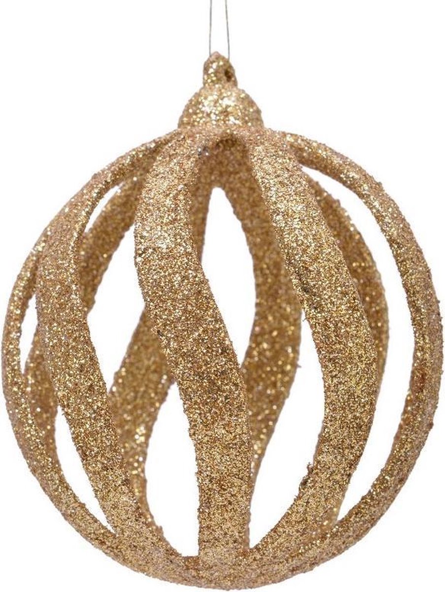 18x Open kerstballen goud met glitters 8 cm kunststof - Kerstboomversiering goud