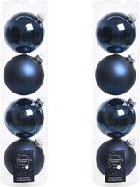 8x Donkerblauwe glazen kerstballen 10 cm - Mat/matte - Kerstboomversiering donkerblauw