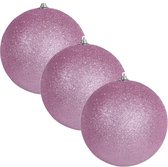 6x Roze grote glitter kerstballen 13,5 cm - hangdecoratie / boomversiering glitter kerstballen