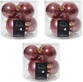 18x Oud roze glazen kerstballen 8 cm - glans en mat - Glans/glanzende - Kerstboomversiering oudroze
