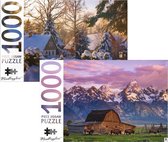 2 Puzzels - Moulton Barn - USA -  Spindleruv Mlyn  - Tsjechie - 2x 1000 stukjes - Hinkler