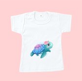 Baby t-shirtje wit opdruk Schildpadje 100% katoen  (maat 56)