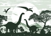 Fotobehang Dinosaurus XXL - Brontosaurus - 368cm x 254 cm - groen