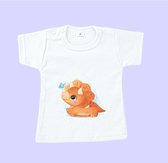 Baby t-shirtje wit opdruk orange dino 100 % katoen (maat 56)