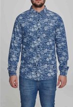 Urban Classics - Printed Palm Denim Overhemd - M - Blauw