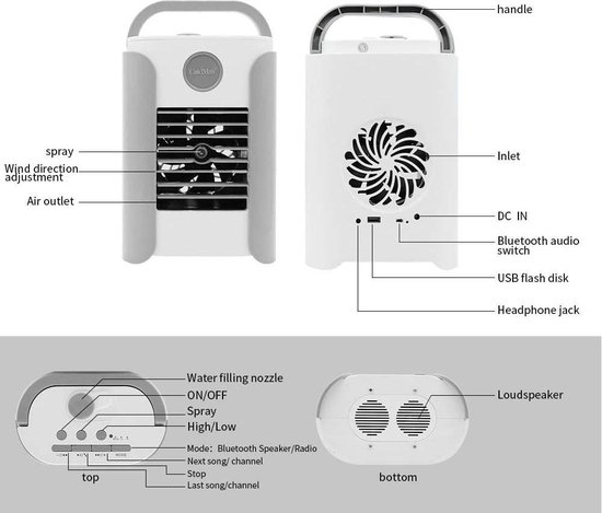 Bol Com Mini Draagbare Air Cooler Bluetooth Speaker Fm 00 Mah Mobile Air Conditioner Air