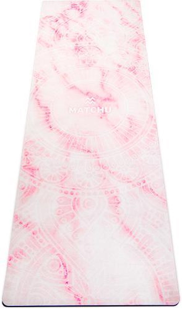 Matchu Sports - Yoga - Yoga mat - Yogamat - Yogamat Deluxe - Eco friendly rubber met suède toplaag - 180 cm x 60 cm x 5 mm - Pink Marble