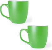 6x Drinkbeker/mok groen 440 ml - Keramiek - Groene mokken/bekers voor onbijt en lunch