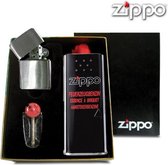 Zippo Brushed Chrome Aansteker, Benzine en Flints Gift Set