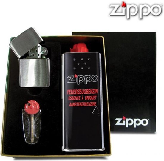 Zippo Brushed Chrome Aansteker, Benzine en Flints Gift Set | bol.com
