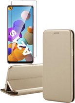 Samsung A21s Hoesje en Samsung A21s Screenprotector - Samsung Galaxy A21s Hoesje Book Case Slim Wallet Goud + Screen Protector