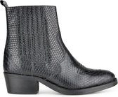 PS Poelman Leren Western Chelsea Cowboy Enkellaarzen met Snake Print - Mustang - Zwart - Dames - Maat 38