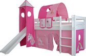 Complete tentconstructie met toren geschikt voor bed met glijbaan Eenhoorn print - Roze/Donker Roze