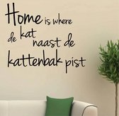 muursticker Home is where de kat - zwart - 50x45cm