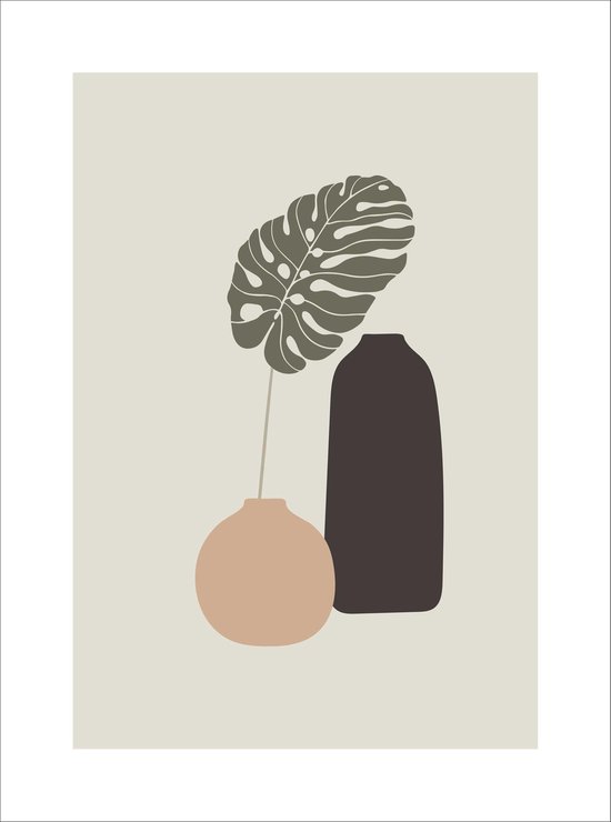 Poster print, minimalistisch design | 30x40 | Wanddecoratie | Bloemen in vaas | Scandinavisch design