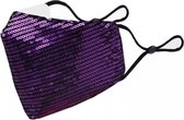 Glitter mondkapje wasbaar | paars | met katoen en pailletten| mondmasker | verstelbaar