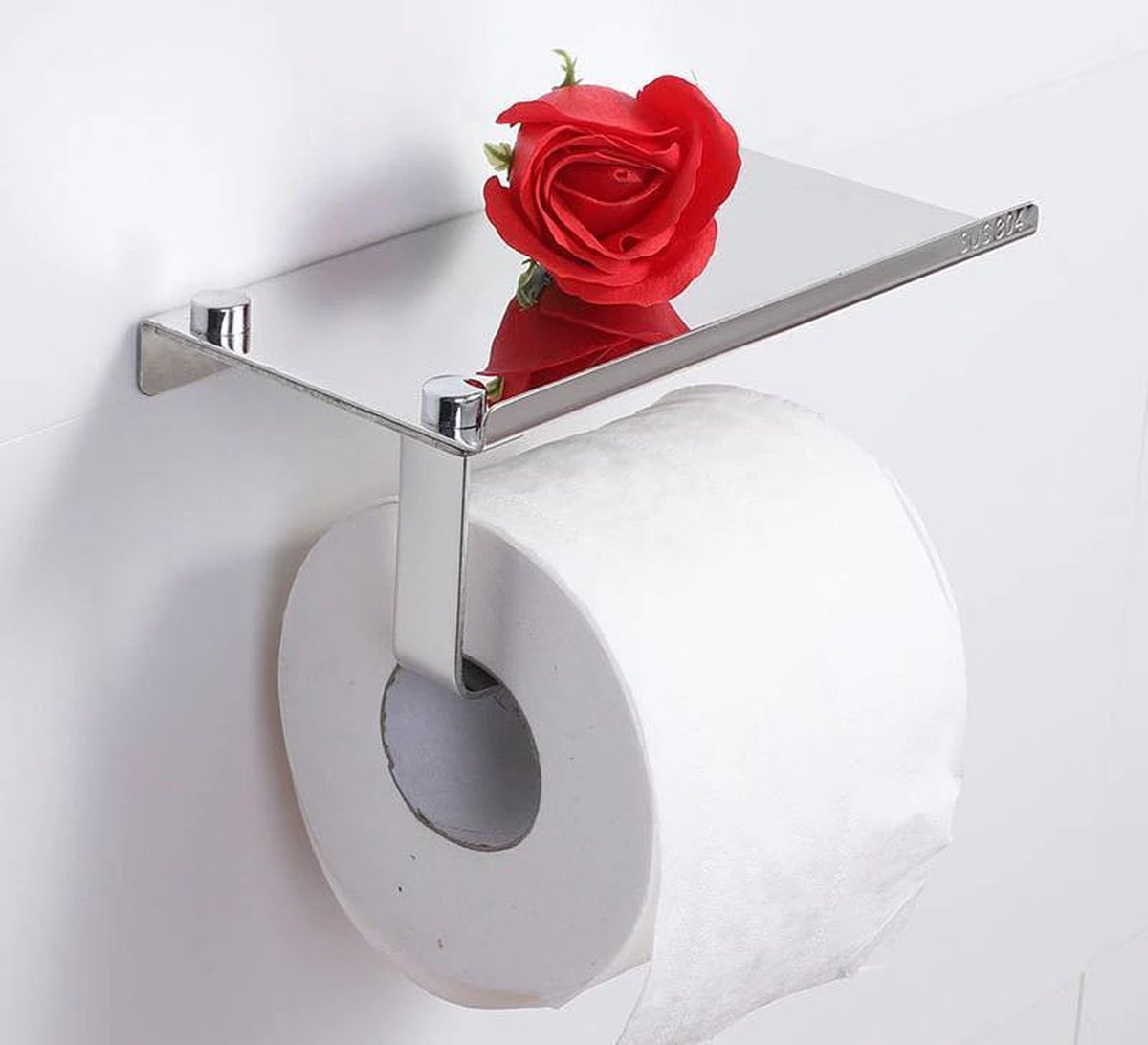 DB Lifestyle toiletrolhouder chroom | met plankje / telefoonhouder / telefoonplankje