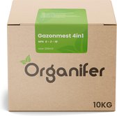 Gazonmest 4in1 (10Kg - Voor 200m2) Voor een diepgroene sterk gazon zonder mos en onkruid - Verrijkte Organische Mestkorrels - Organifer