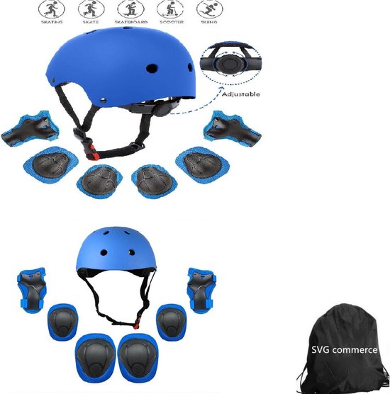 Skate Beschermset Kinderen - Helm - Kniebeschermers - Blauw S +tas voor jongens en meisjes