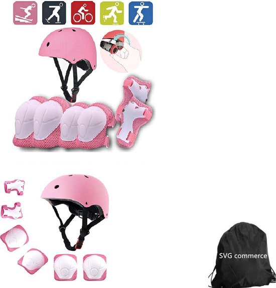 barst taart Ochtend gymnastiek Skate Beschermset Kinderen - Helm - Kniebeschermers - Roze S +tas voor  jongens en meisjes | bol.com