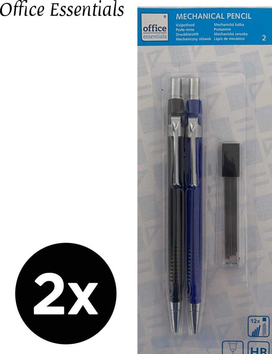 4x Vulpotloden | Mechanical Pencil | 24x Vullingen | 0,7 mm | Zwart - Blauw  | bol.com