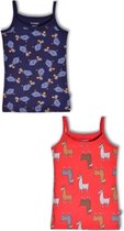 Woody  duopack – 2 singlets meisjes – donkerblauw dodo all-over print + rood alpaca all-over print – maat 98