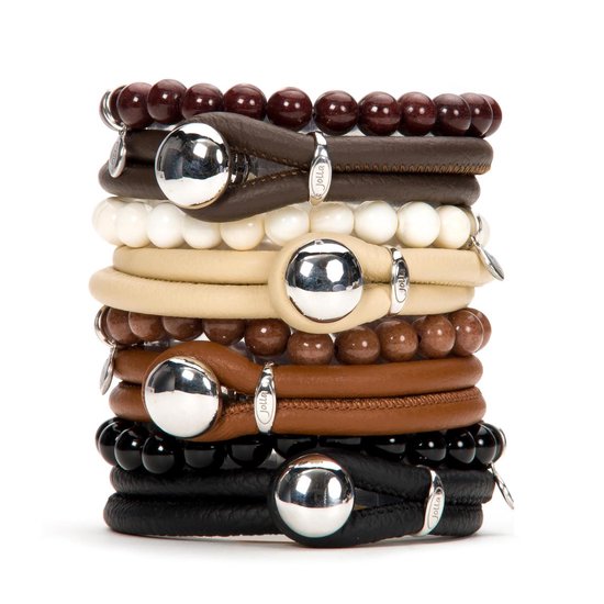 Jolla - dames armband - zilver - leer - Be Inspired - Taupe | bol.com