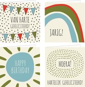 4x verjaardagskaarten | HAPPY COLORS | wenskaarten / set kaarten met enveloppen