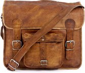 Laptoptas 16 inch  – Vintage Look Messengertas ‘Granada’  Cognac Bruin Echt Leer