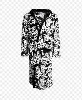 Dames badjas fleece met zakken en capuchon zwart/wit XL 40-42