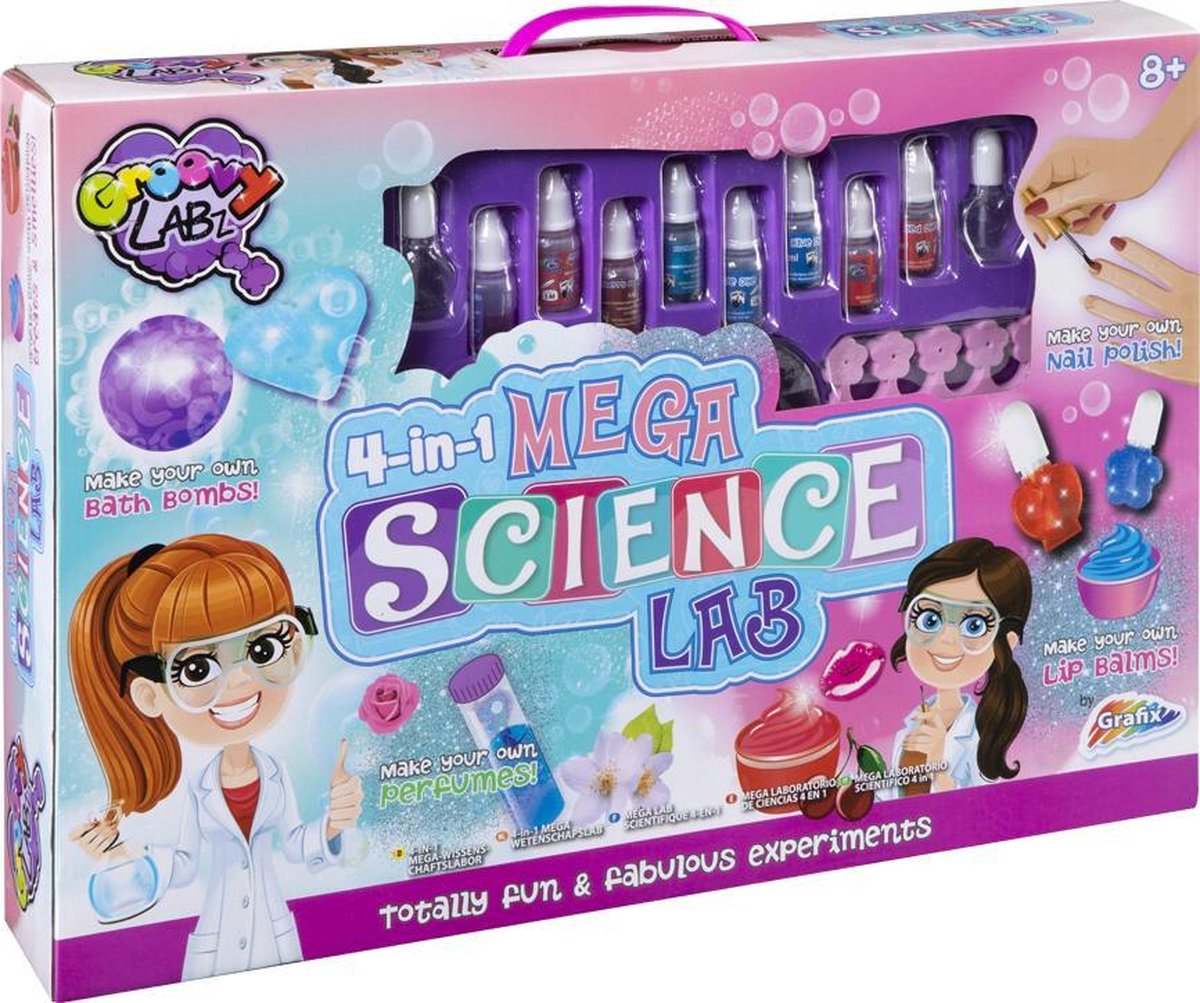 4-in-1 mega experimentenpakket voor meisjes | maak je eigen bath bombs - nagellak - lippenbalsems - parfum | Cadeau voor meisjes