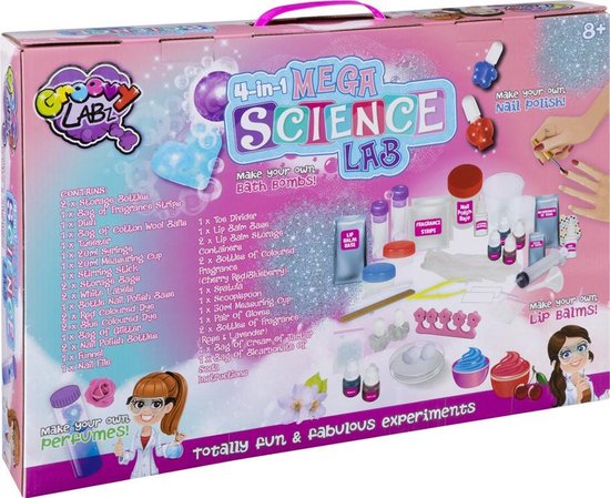 4-in-1 mega experimentenpakket voor meisjes | maak je eigen bath bombs - nagellak - lippenbalsems - parfum | Cadeau voor meisjes - Grafix
