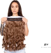 Wavy clip-in hairextension 60 cm lang krullend haar synthetisch, bruin kleur #10 van Mi Loco Loco hair extensions clip in haar