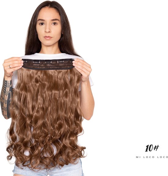 Versnel Magnetisch duim Wavy clip-in hairextension 60 cm lang krullend haar synthetisch, bruin  kleur #10 van... | bol.com