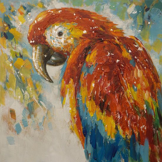Olieverfschilderij - schilderij papegaai - handgeschilderd - 100x100 - woonkamer slaapkamer