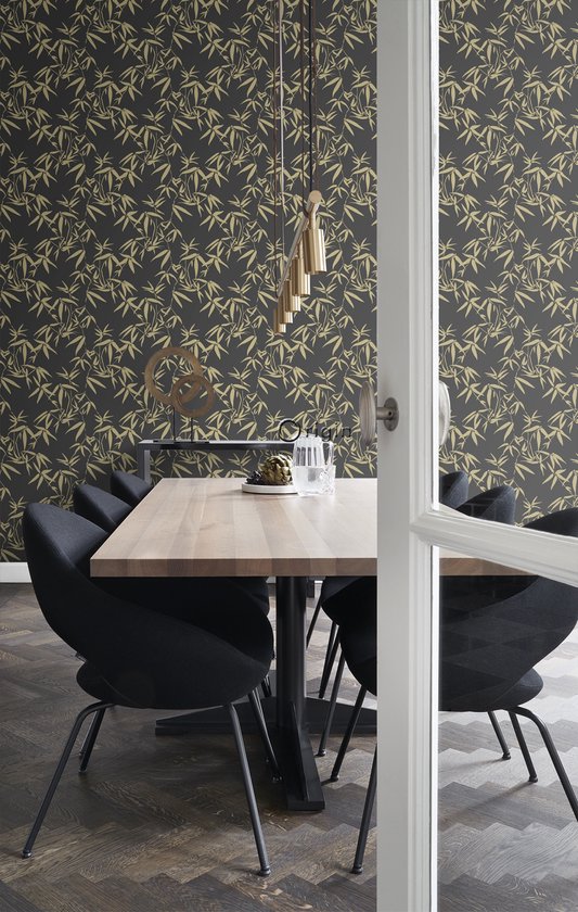 Papier peint Origin feuilles de bambou noir et or - 347740 - 0,53 x 10,05 m