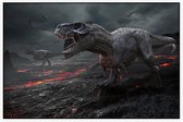 Dinosaurus T-Rex vulkanisch einde der aarde - Foto op Akoestisch paneel - 150 x 100 cm
